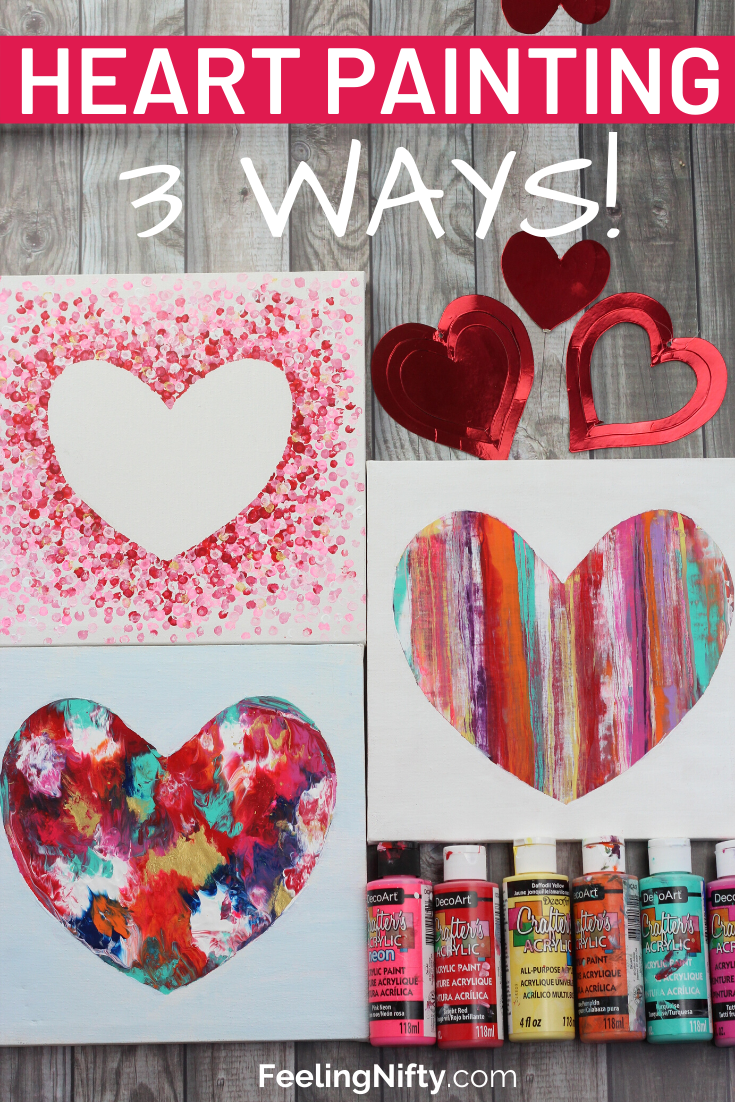 Heart Painting on Canvas - 3 ways! Easy Tutorial for Kids & Adults.